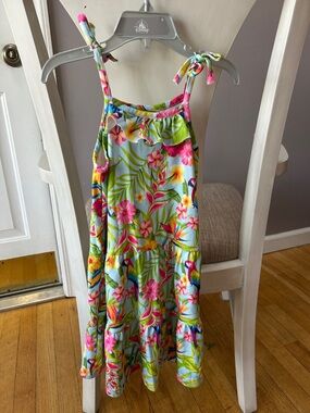 Tommy Bahama Girls Light Blue Tropical Floral Sundress with Pink & Green Accents